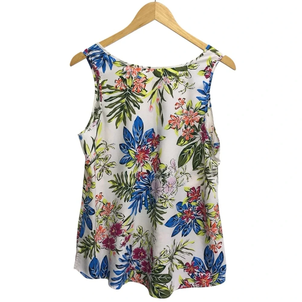 Time and Tru Sleeveless Floral V-Neck Lightweight Top - Women’s Large 12/14 - Picture 3 of 11